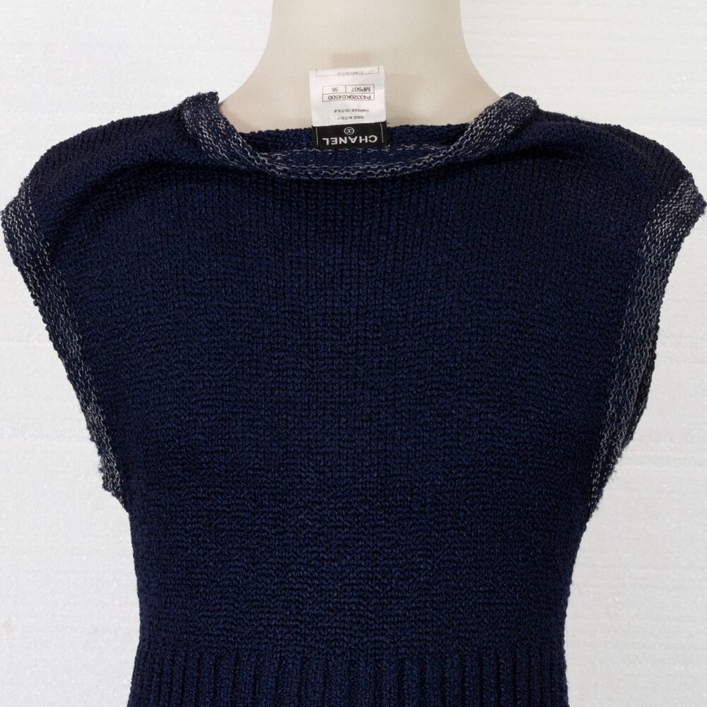 CHANEL MULTIPLE COLORS OF NAVY BLUE CROCHET KNIT SLEEVELESS DRESS 38 - Picture 8 of 8